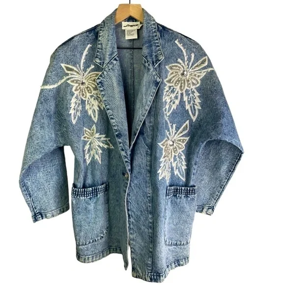 Vintage JenJen Women’s Oversized Bedazzled Jean Jacket - Picture 1 of 4